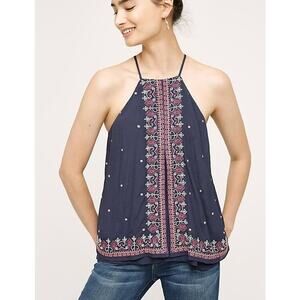 Anthropologie Floreat Navy Midnight Flower Embroidery Swing Boho Tank Top 6